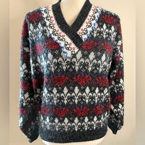 Jolle fair isle fuzzy V neck sweater SZ M/L